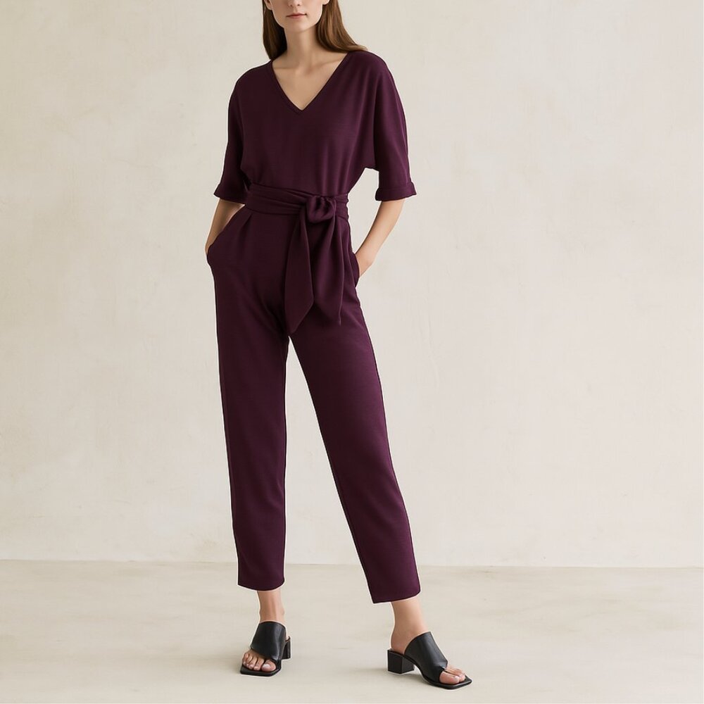 Anthropologie Deep Purple Jumpsuit